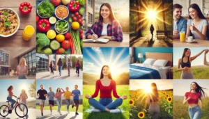 Collage of images of lifestyle changes to avoid depression